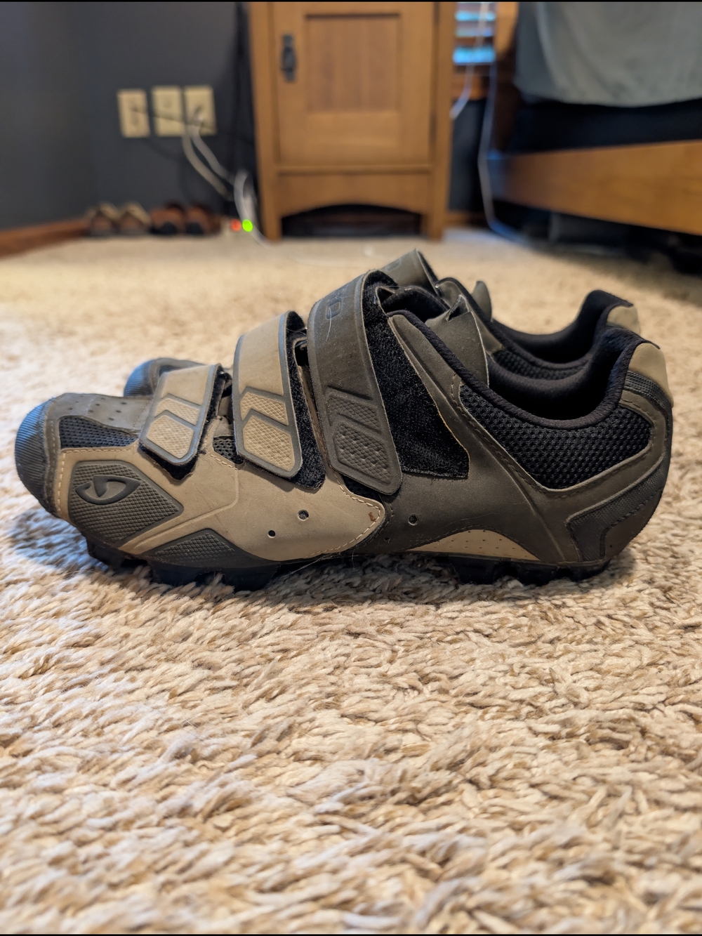 Giro Olive and Black Mountain Cycling Shoes with Triple Straps